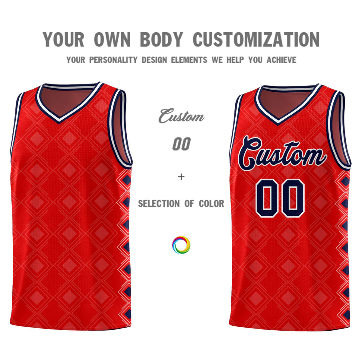 Custom Red Side Blocks Sports Uniform Basketball Jersey