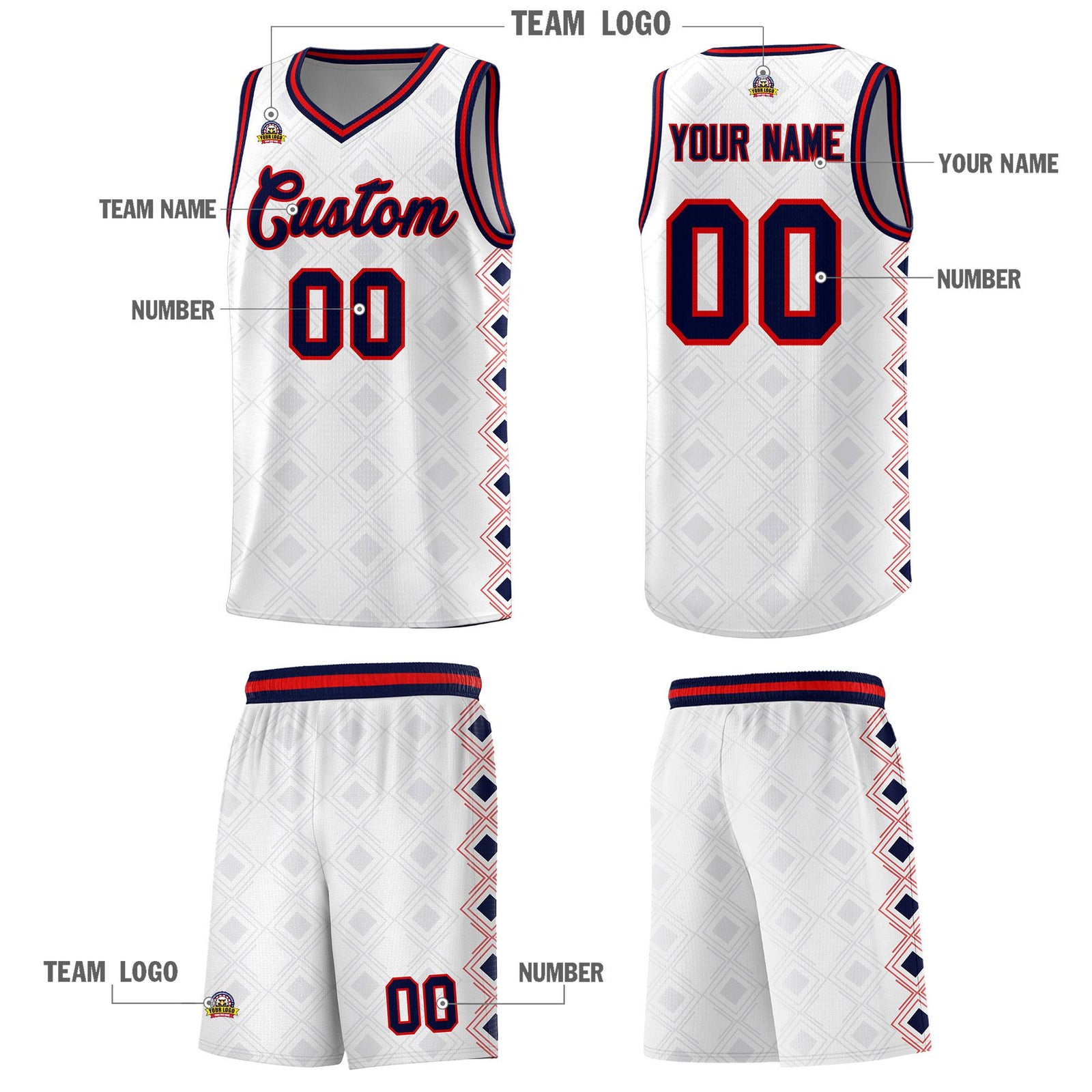 Custom White Side Blocks Sports Uniform Basketball Jersey