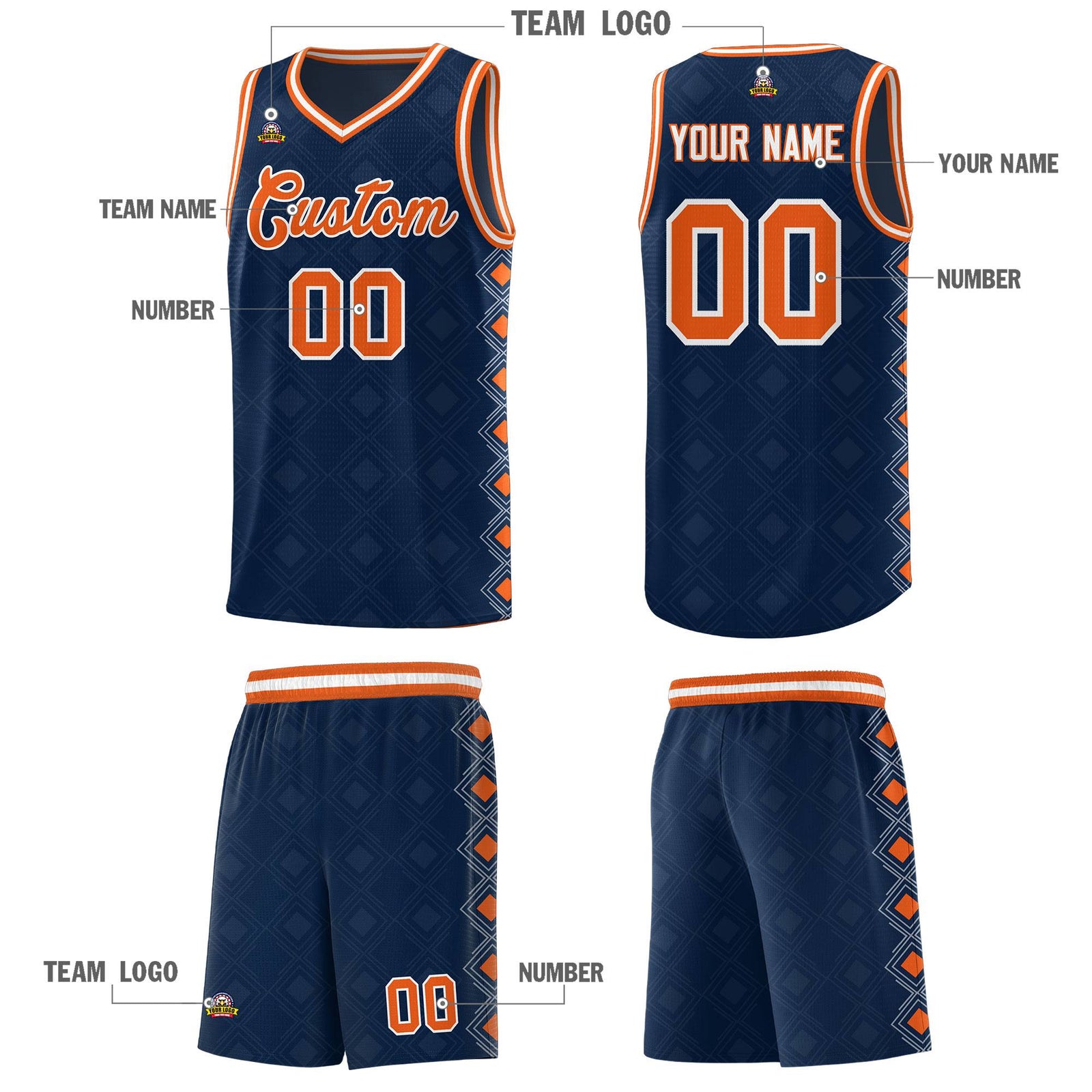 Custom Navy Side Blocks Sports Uniform Basketball Jersey