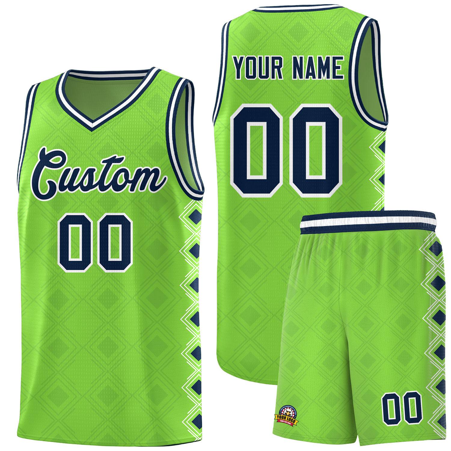Custom Neon Green Side Blocks Sports Uniform Basketball Jersey