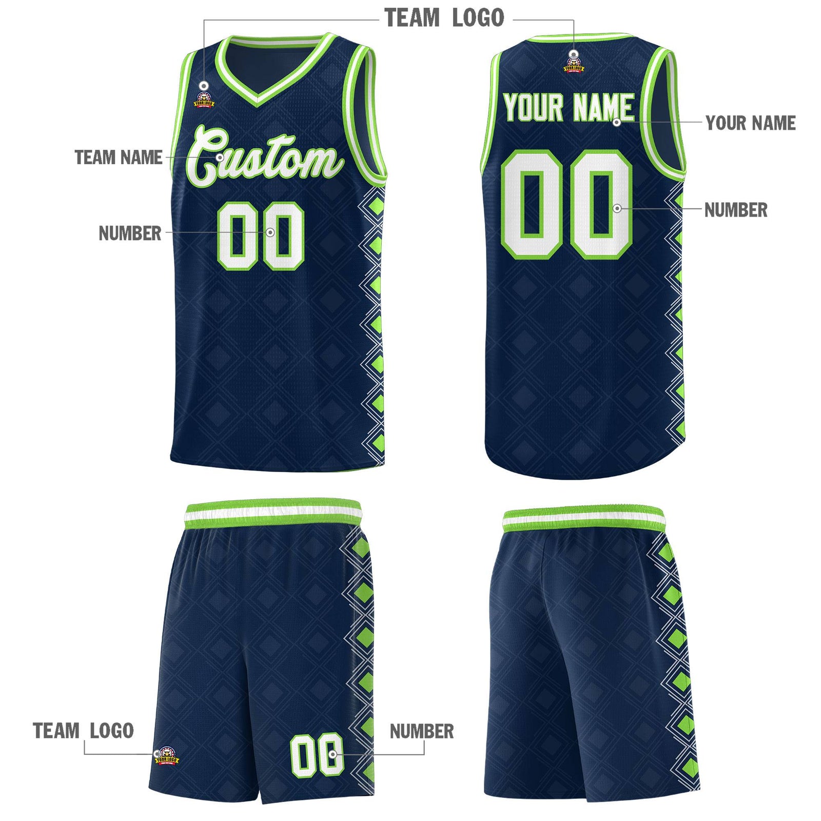Custom Navy Side Blocks Sports Uniform Basketball Jersey