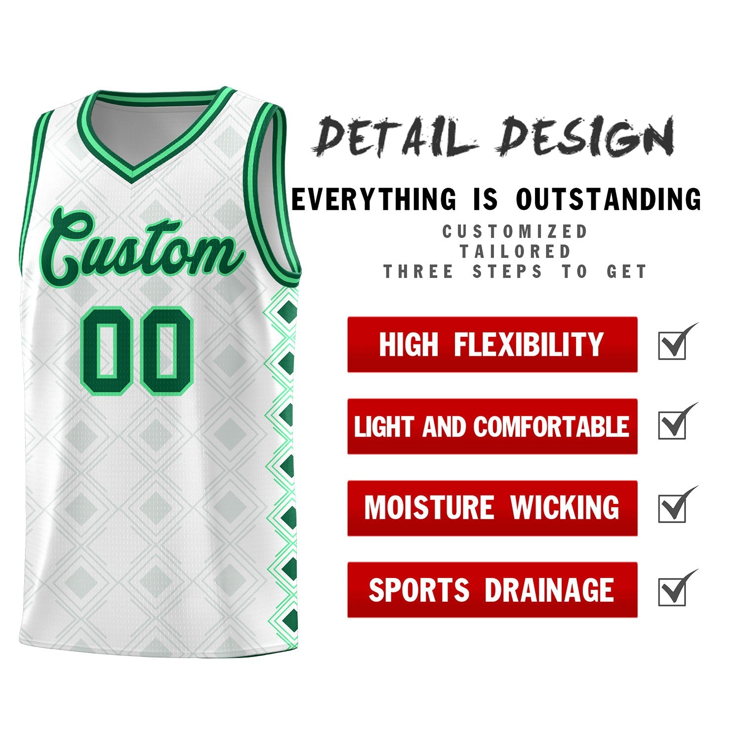 Custom White Side Blocks Sports Uniform Basketball Jersey