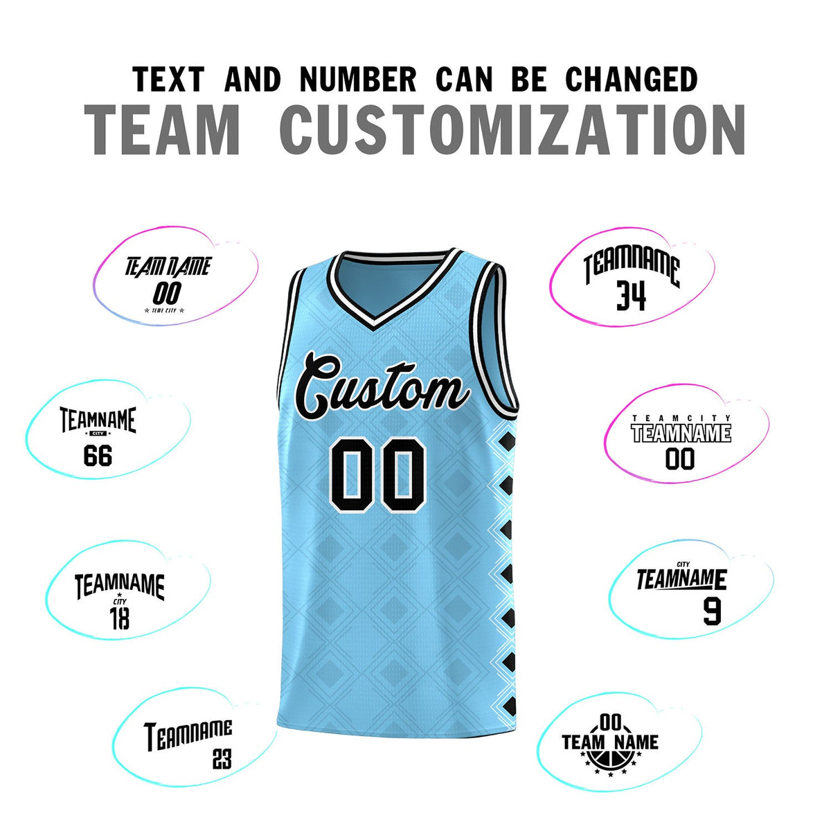 Custom Light Blue Side Blocks Sports Uniform Basketball Jersey