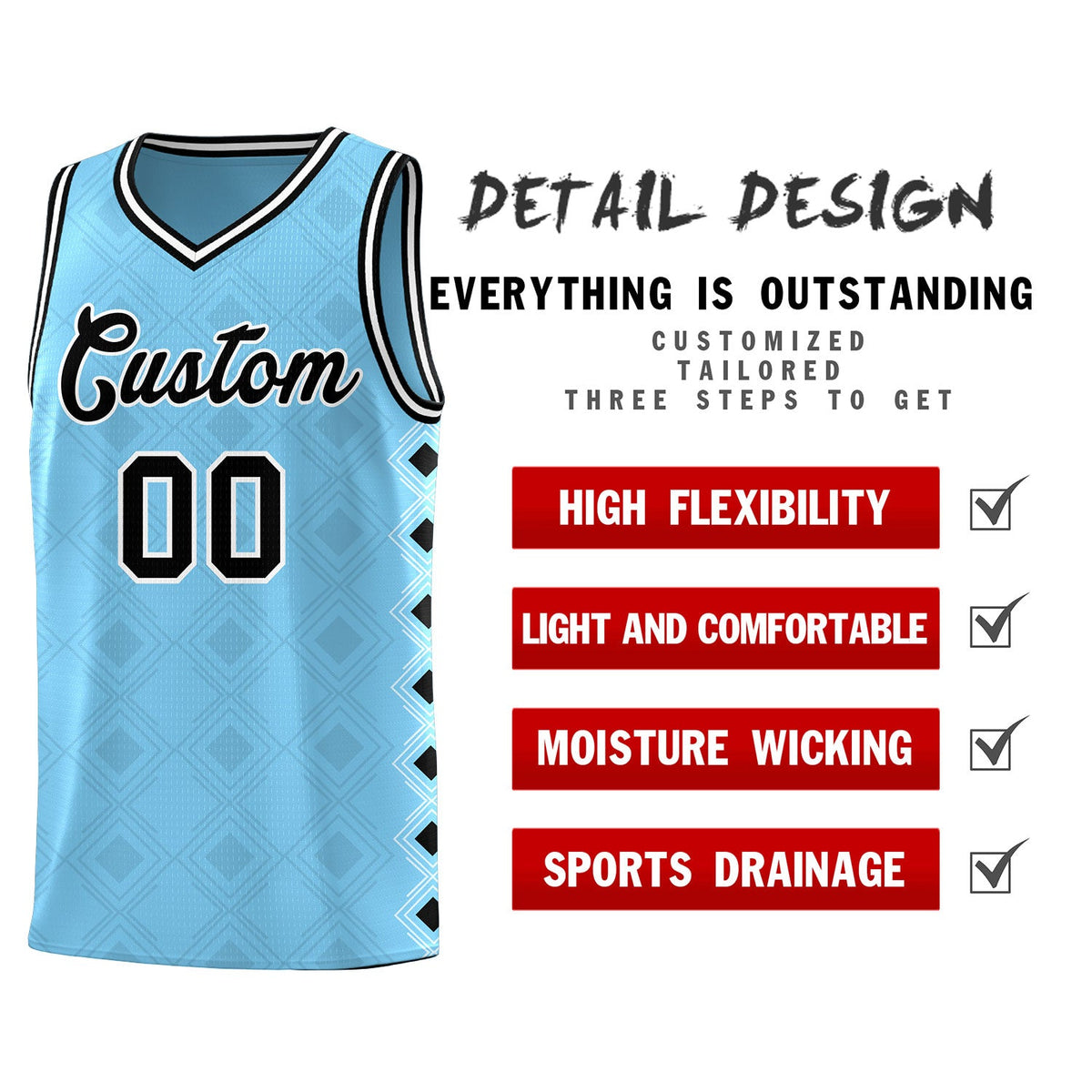 Custom Light Blue Side Blocks Sports Uniform Basketball Jersey
