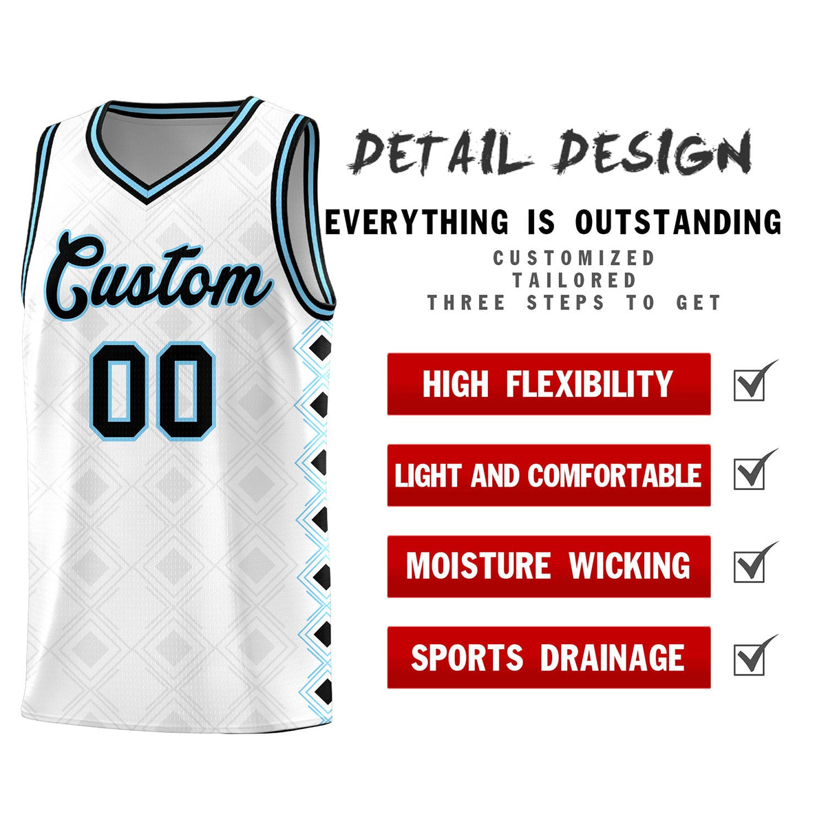Custom White Side Blocks Sports Uniform Basketball Jersey