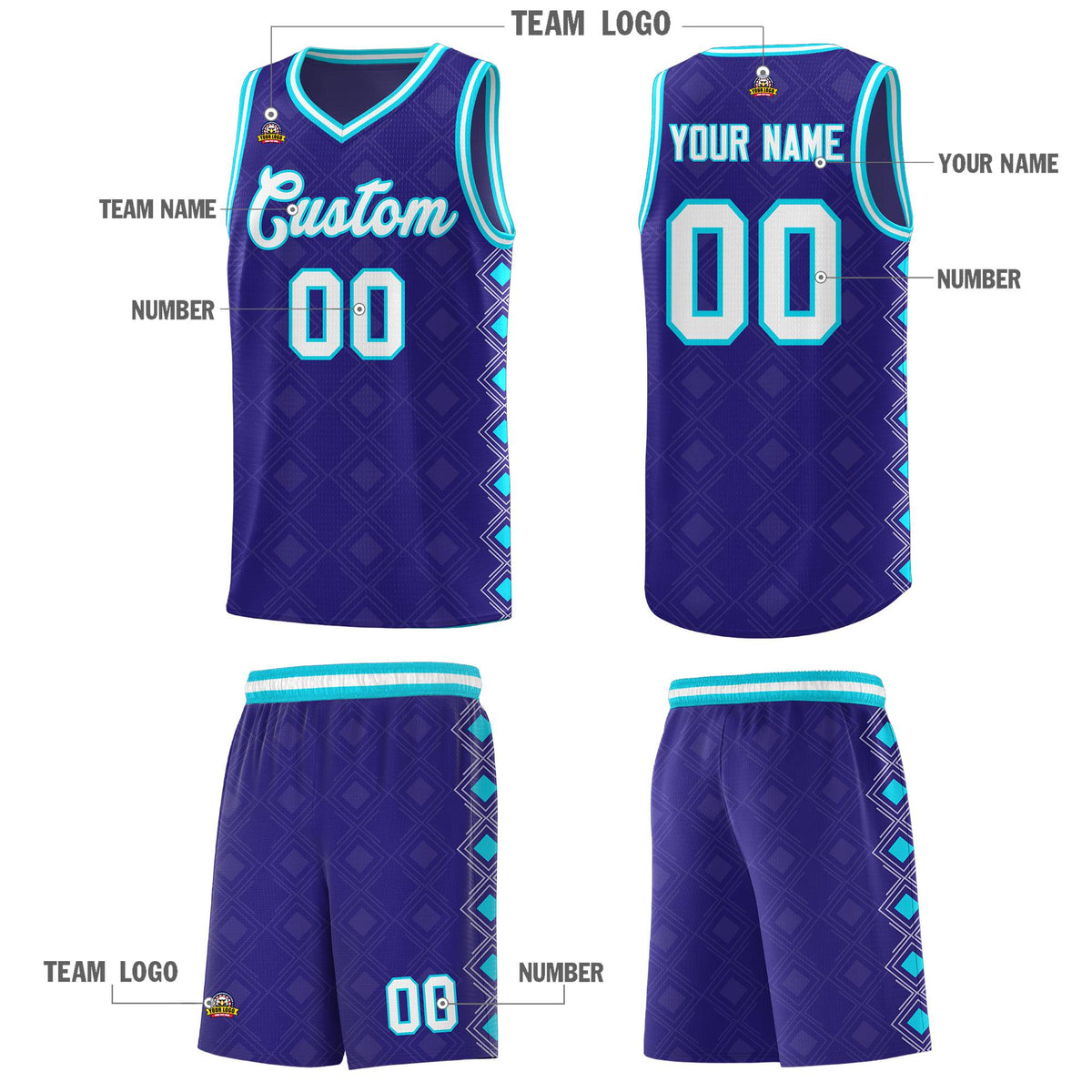 Custom Royal Side Blocks Sports Uniform Basketball Jersey