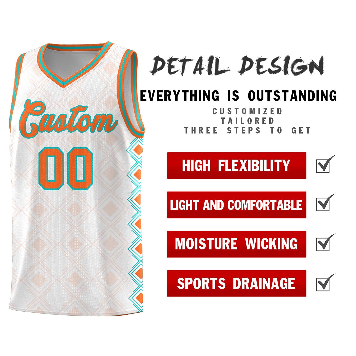 Custom White Side Blocks Sports Uniform Basketball Jersey