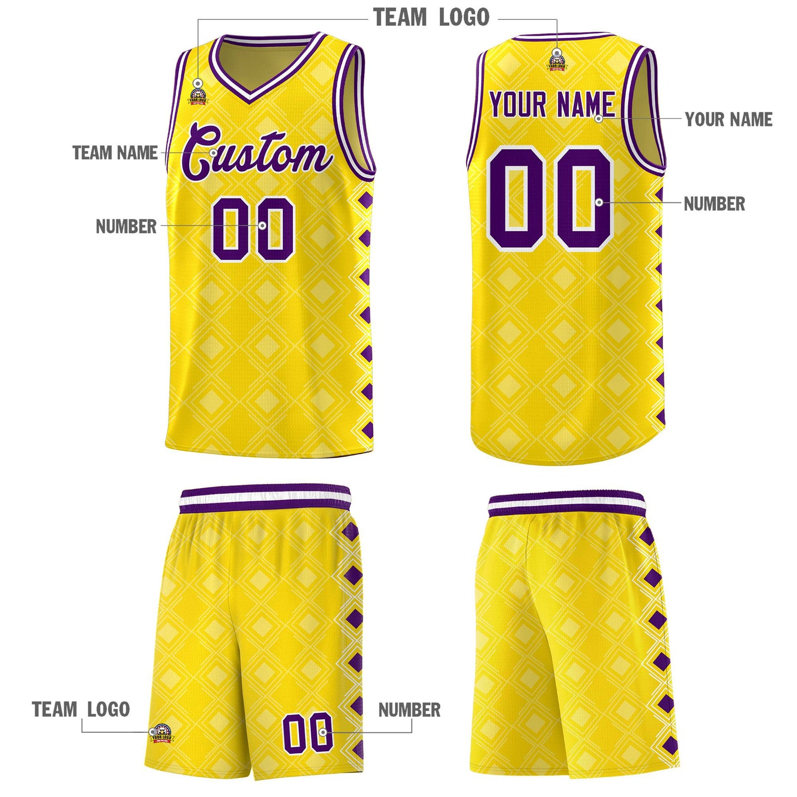 Custom Gold Side Blocks Sports Uniform Basketball Jersey