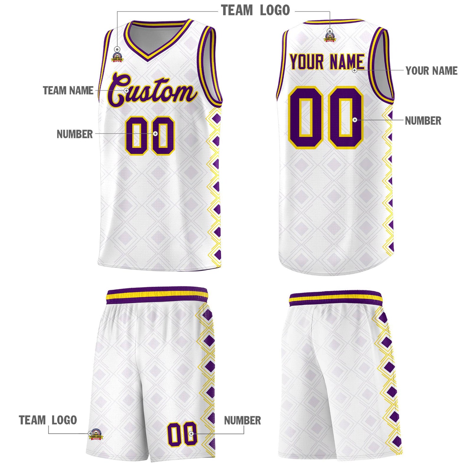 Custom White Side Blocks Sports Uniform Basketball Jersey