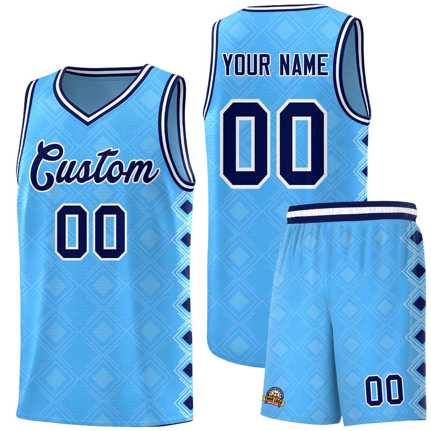 Custom Light Blue Side Blocks Sports Uniform Basketball Jersey