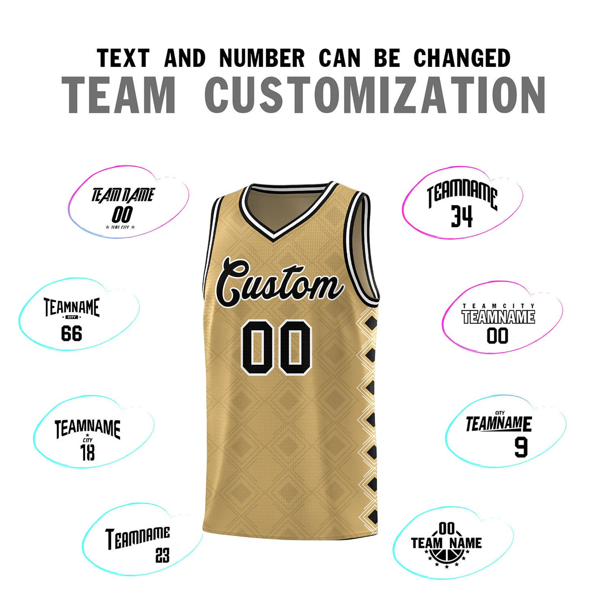 Custom Old Gold Side Blocks Sports Uniform Basketball Jersey