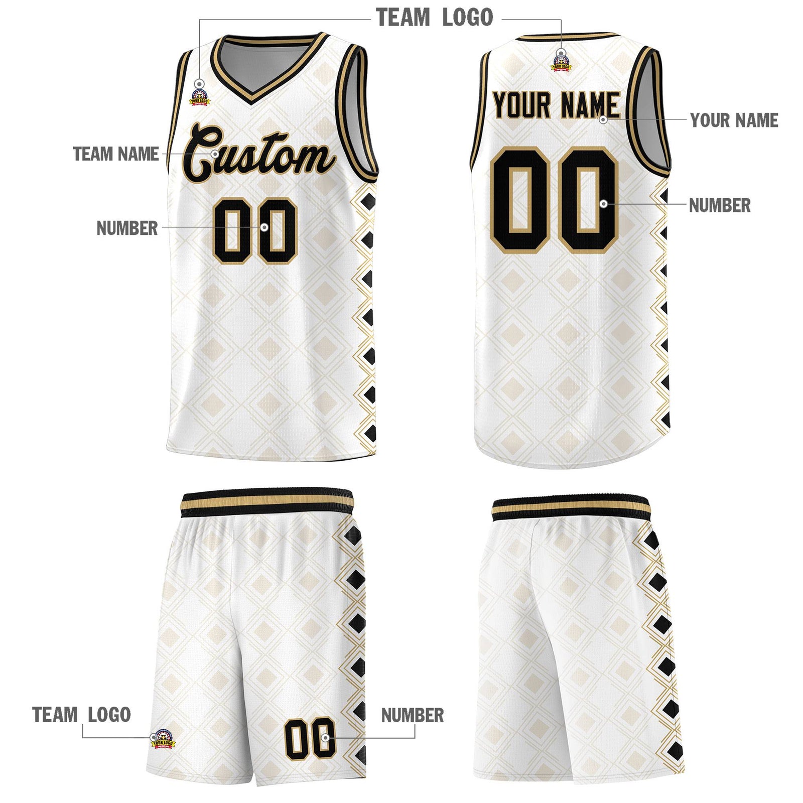 Custom White Side Blocks Sports Uniform Basketball Jersey