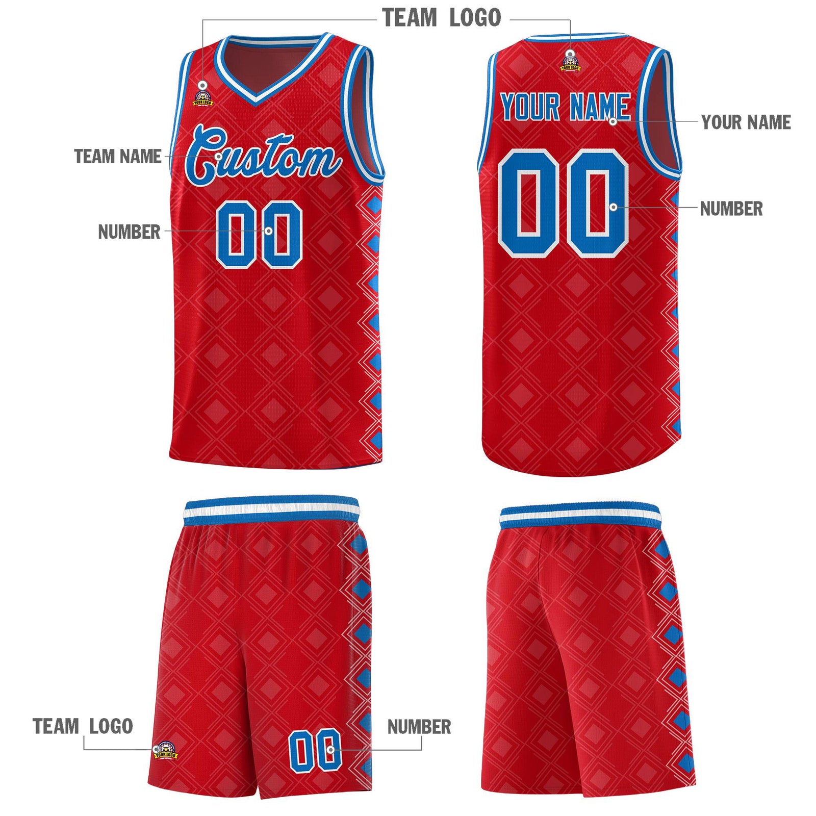 Custom Red Side Blocks Sports Uniform Basketball Jersey