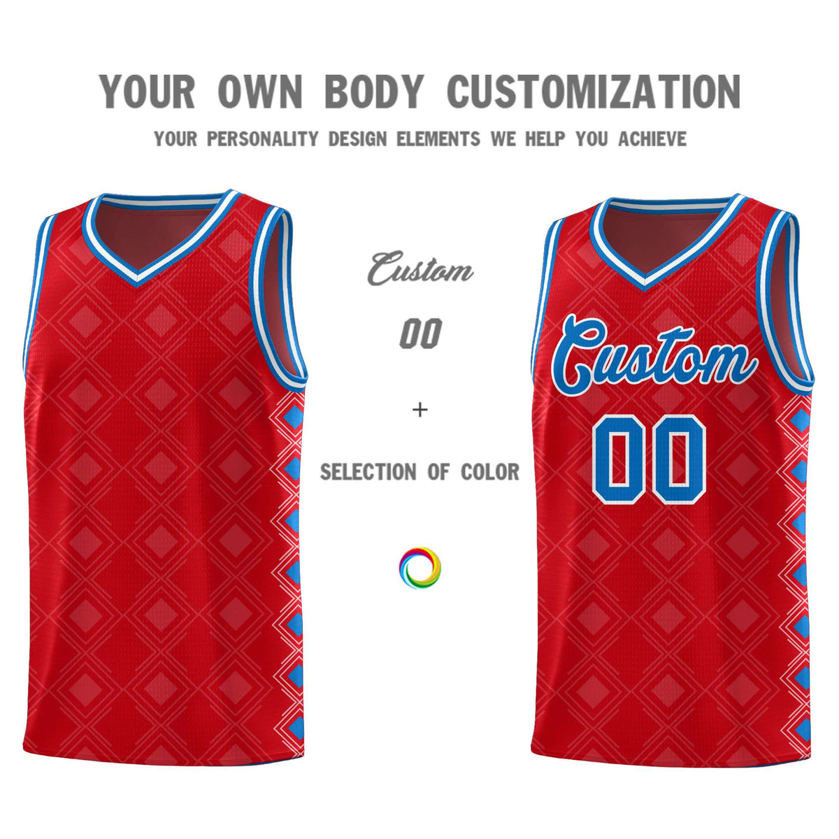 Custom Red Side Blocks Sports Uniform Basketball Jersey