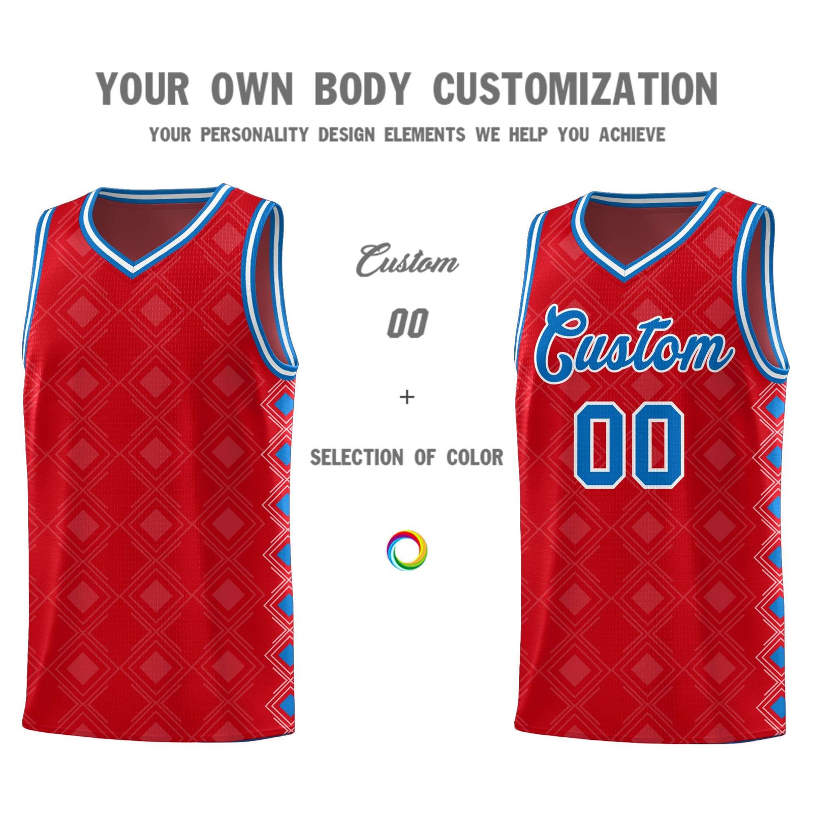 Custom Red Side Blocks Sports Uniform Basketball Jersey