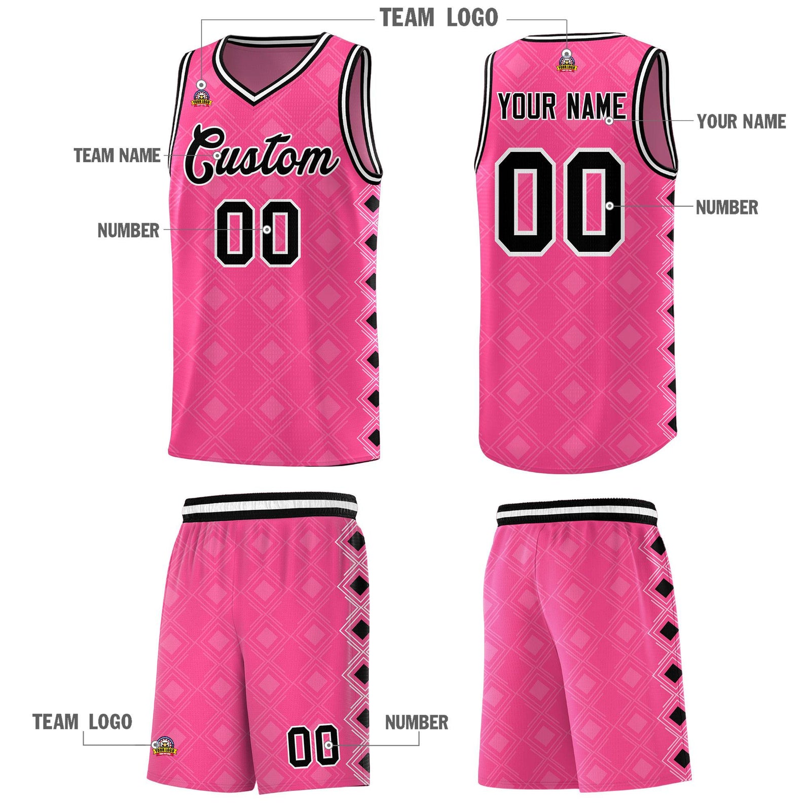 Custom Pink Side Blocks Sports Uniform Basketball Jersey