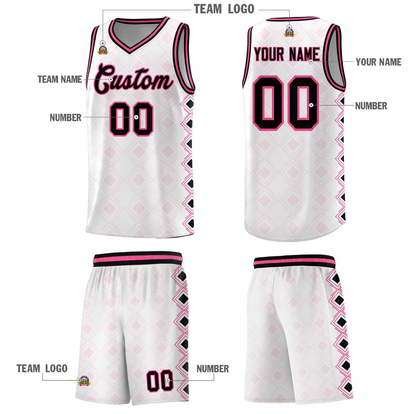 Custom White Side Blocks Sports Uniform Basketball Jersey