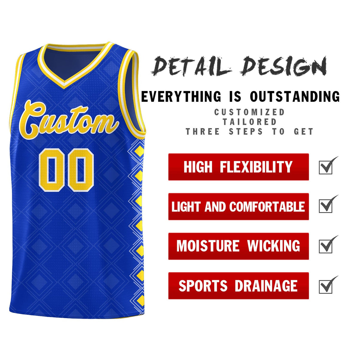 Custom Royal Side Blocks Sports Uniform Basketball Jersey