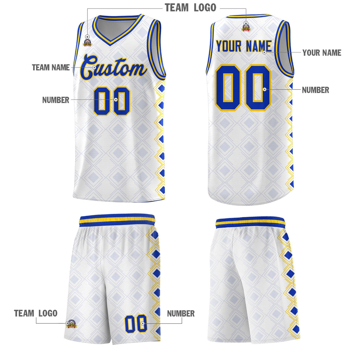 Custom White Side Blocks Sports Uniform Basketball Jersey