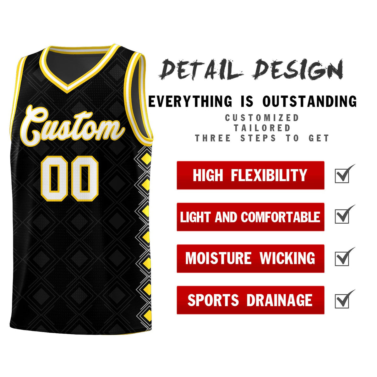 Custom Black Side Blocks Sports Uniform Basketball Jersey
