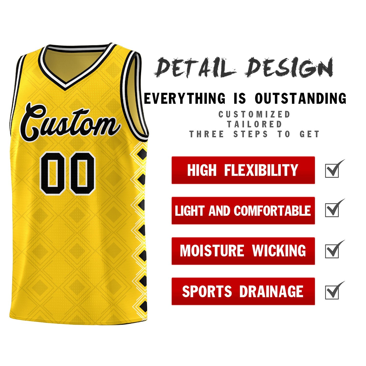 Custom Gold Side Blocks Sports Uniform Basketball Jersey