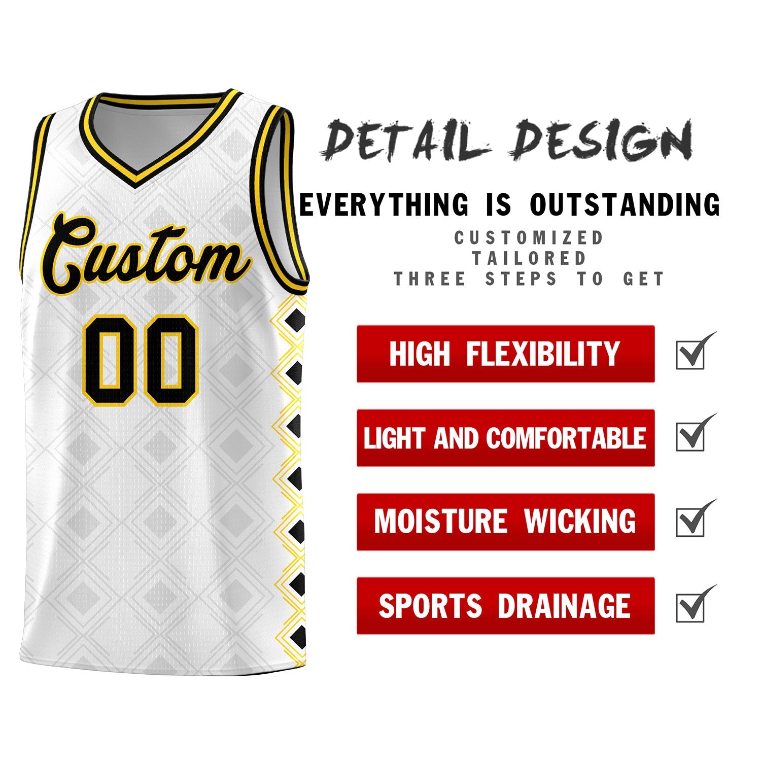 Custom White Side Blocks Sports Uniform Basketball Jersey