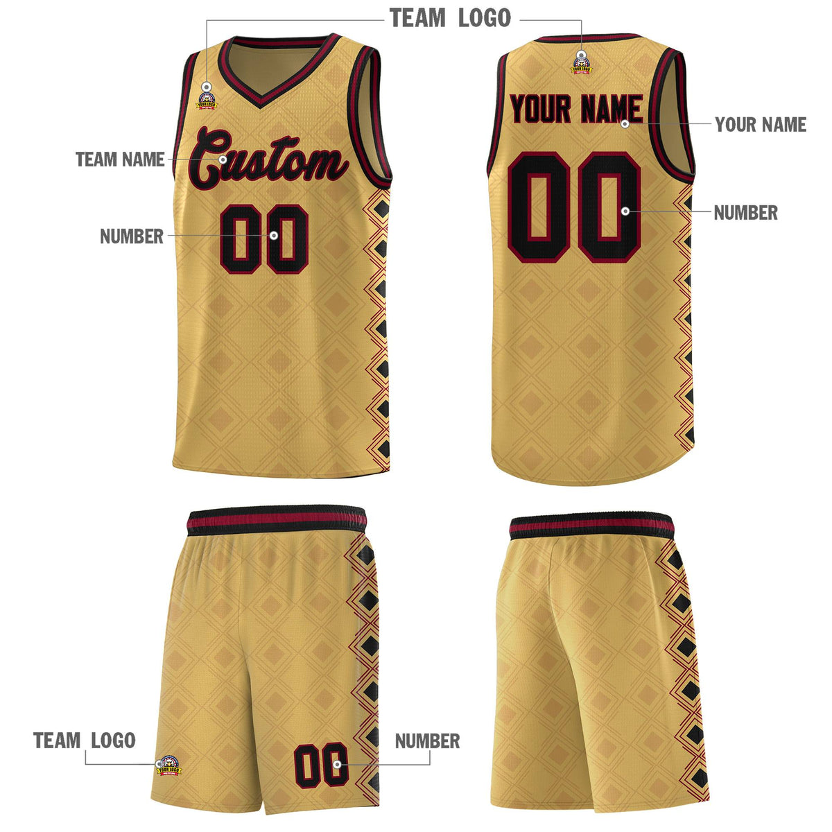 Custom Old Gold Side Blocks Sports Uniform Basketball Jersey