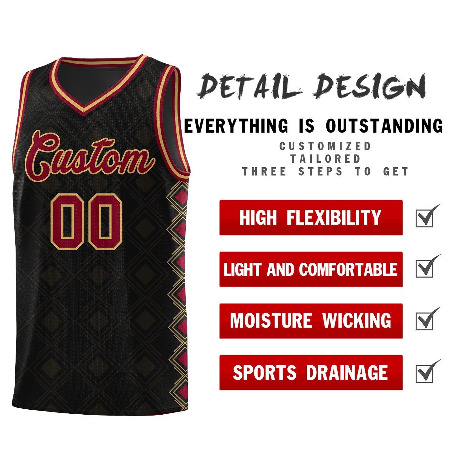 Custom Black Side Blocks Sports Uniform Basketball Jersey