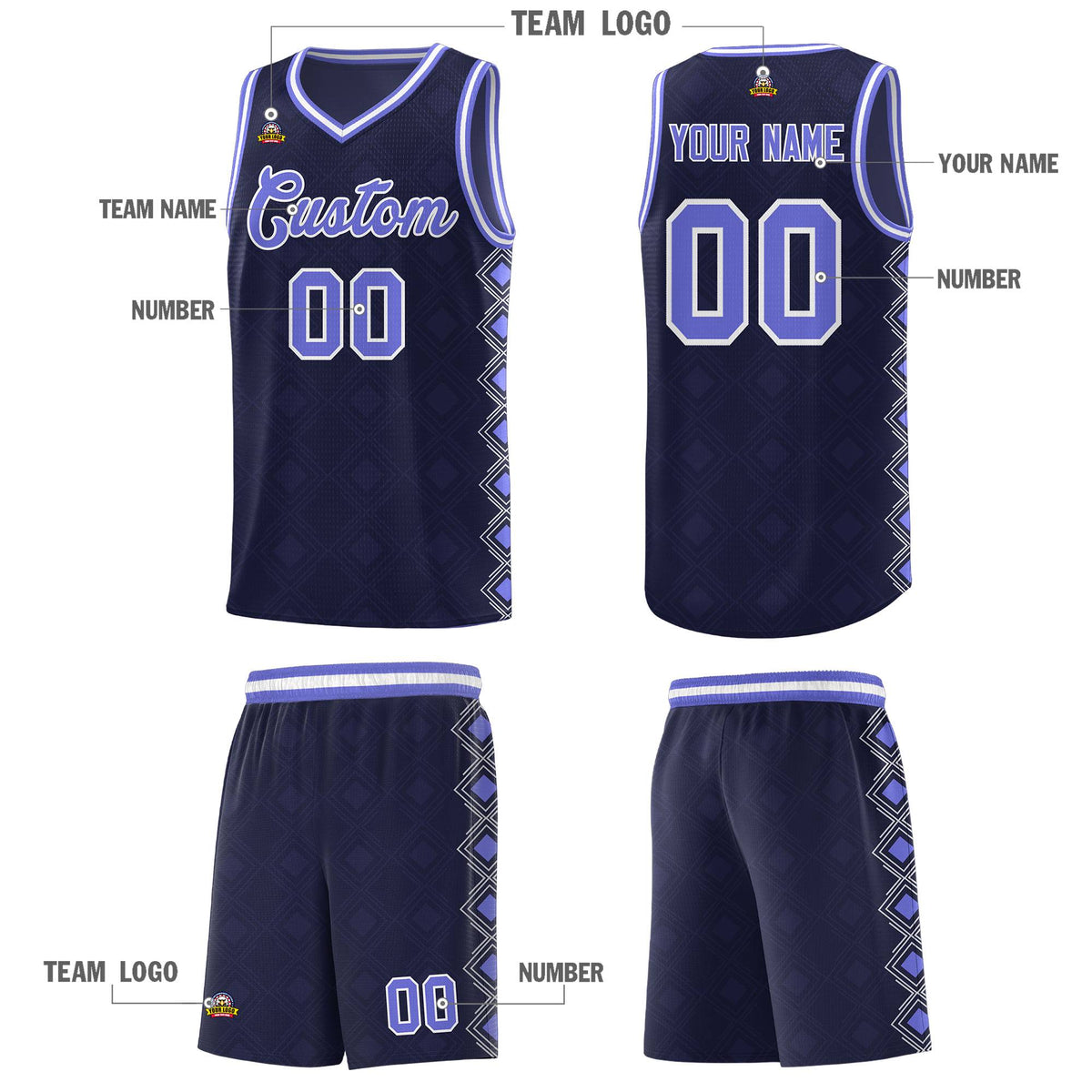 Custom Navy Side Blocks Sports Uniform Basketball Jersey