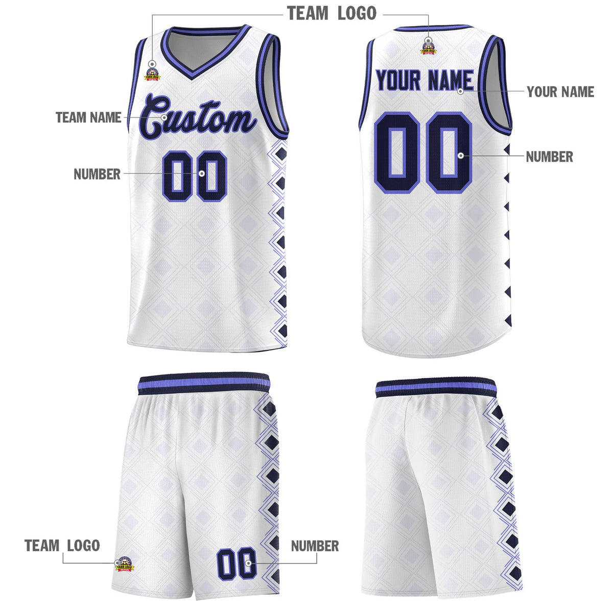 Custom White Side Blocks Sports Uniform Basketball Jersey