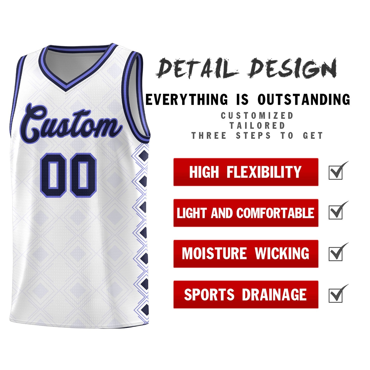 Custom White Side Blocks Sports Uniform Basketball Jersey