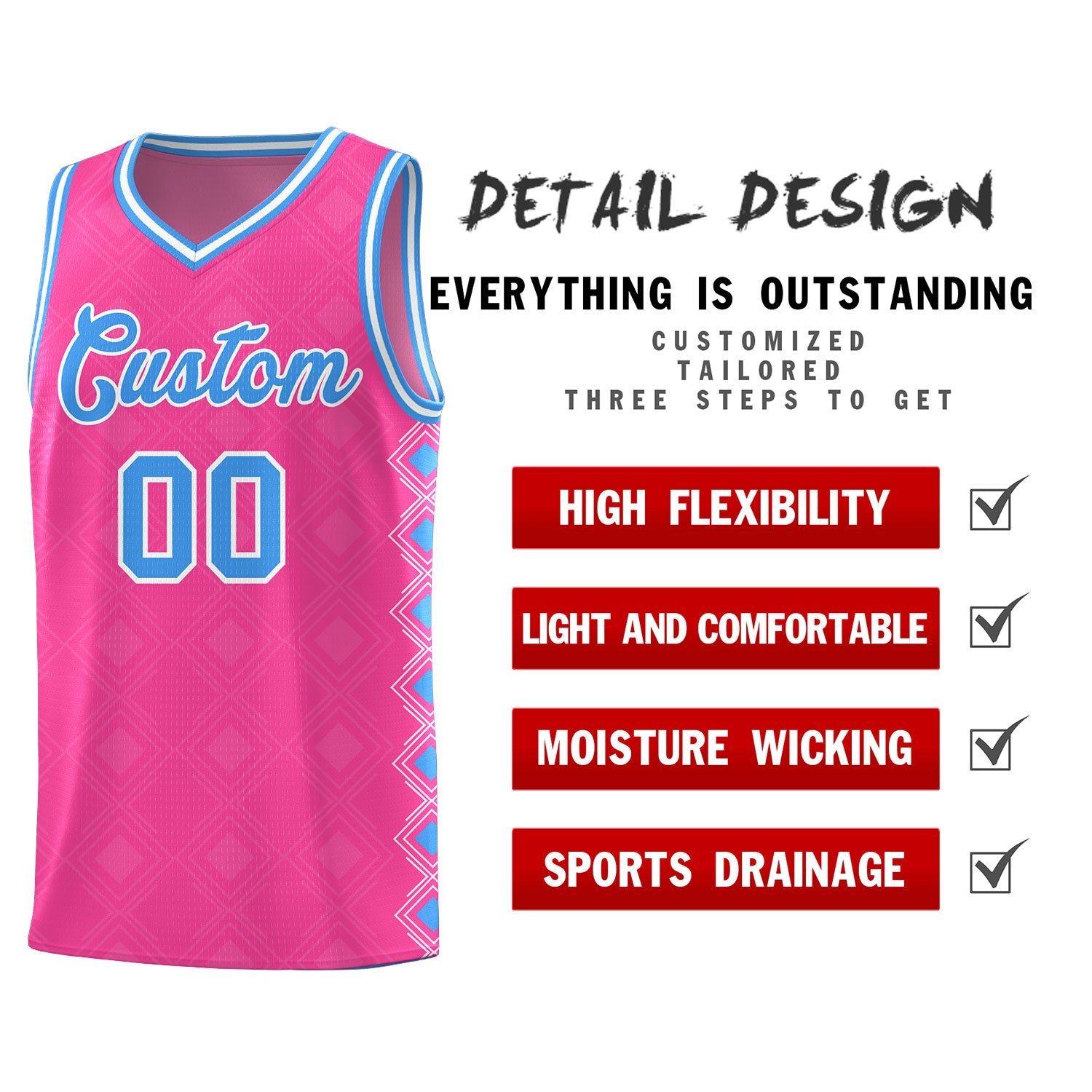 Custom Pink Side Blocks Sports Uniform Basketball Jersey