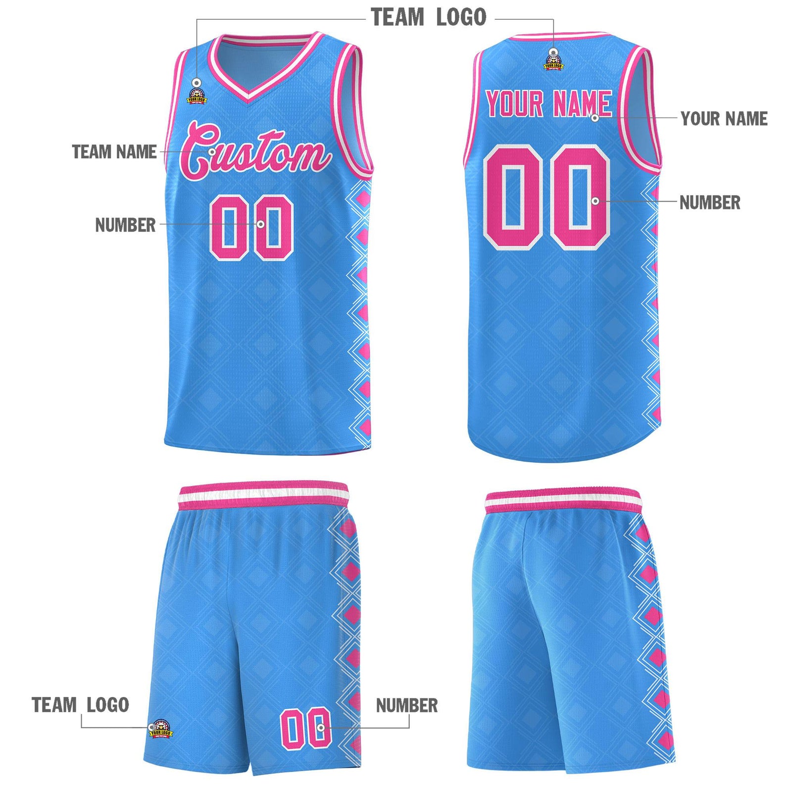 Custom Light Blue Side Blocks Sports Uniform Basketball Jersey