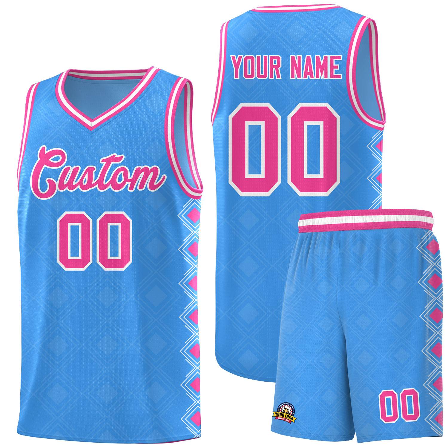 Custom Light Blue Side Blocks Sports Uniform Basketball Jersey