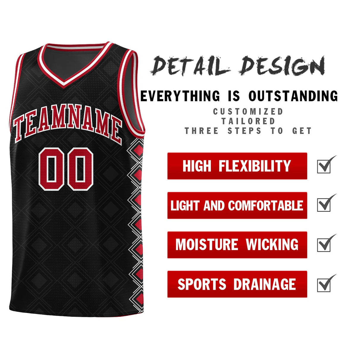 Custom Black Side Blocks Sports Uniform Basketball Jersey