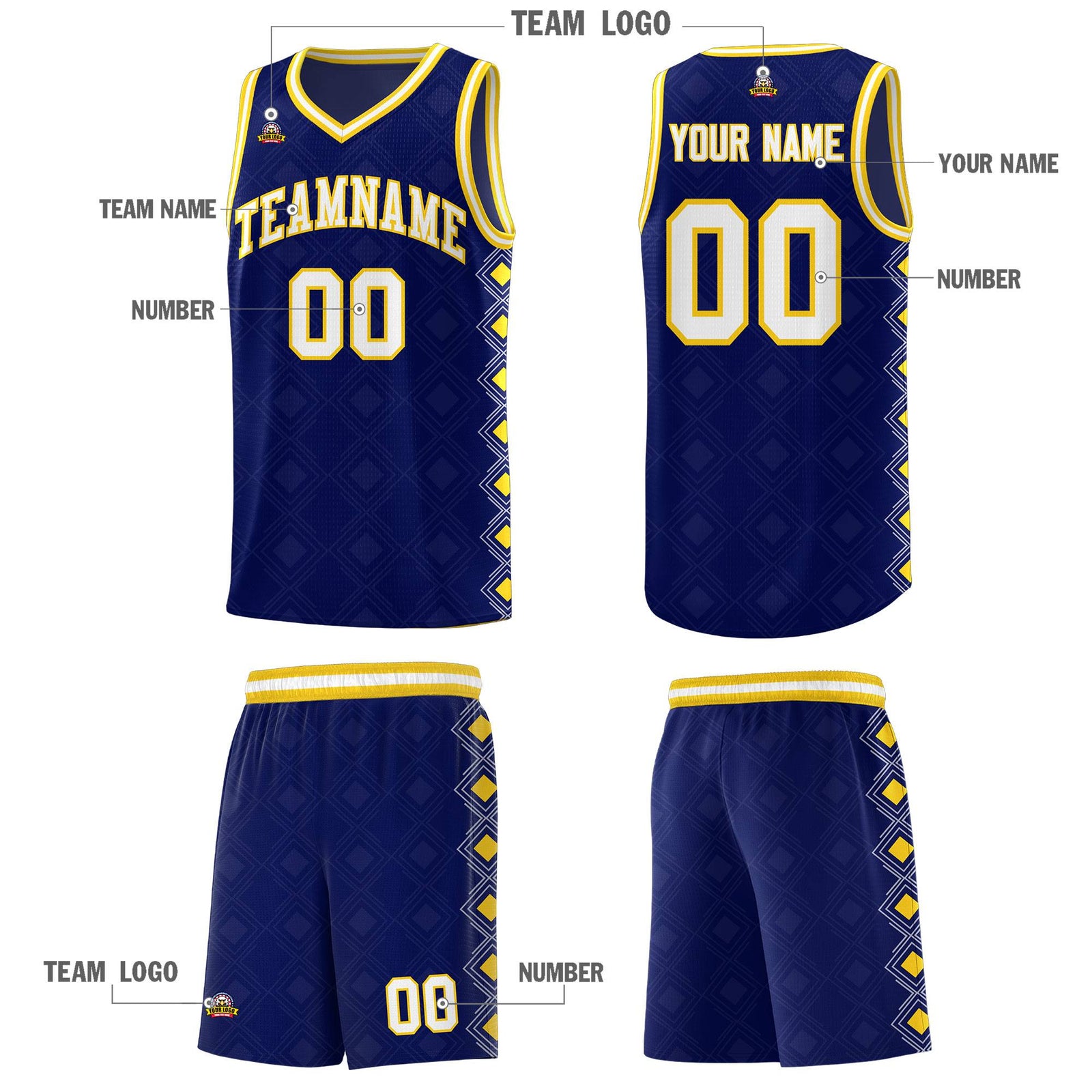 Custom Navy Side Blocks Sports Uniform Basketball Jersey