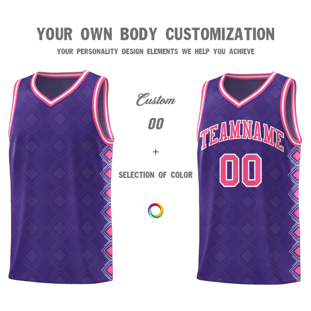 Custom Purple Side Blocks Sports Uniform Basketball Jersey
