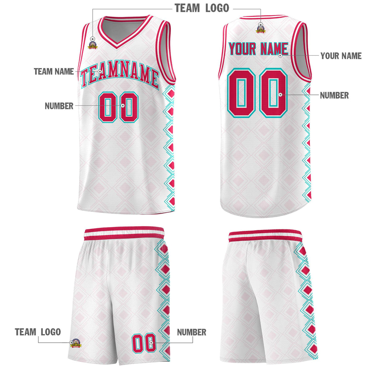 Custom White Side Blocks Sports Uniform Basketball Jersey