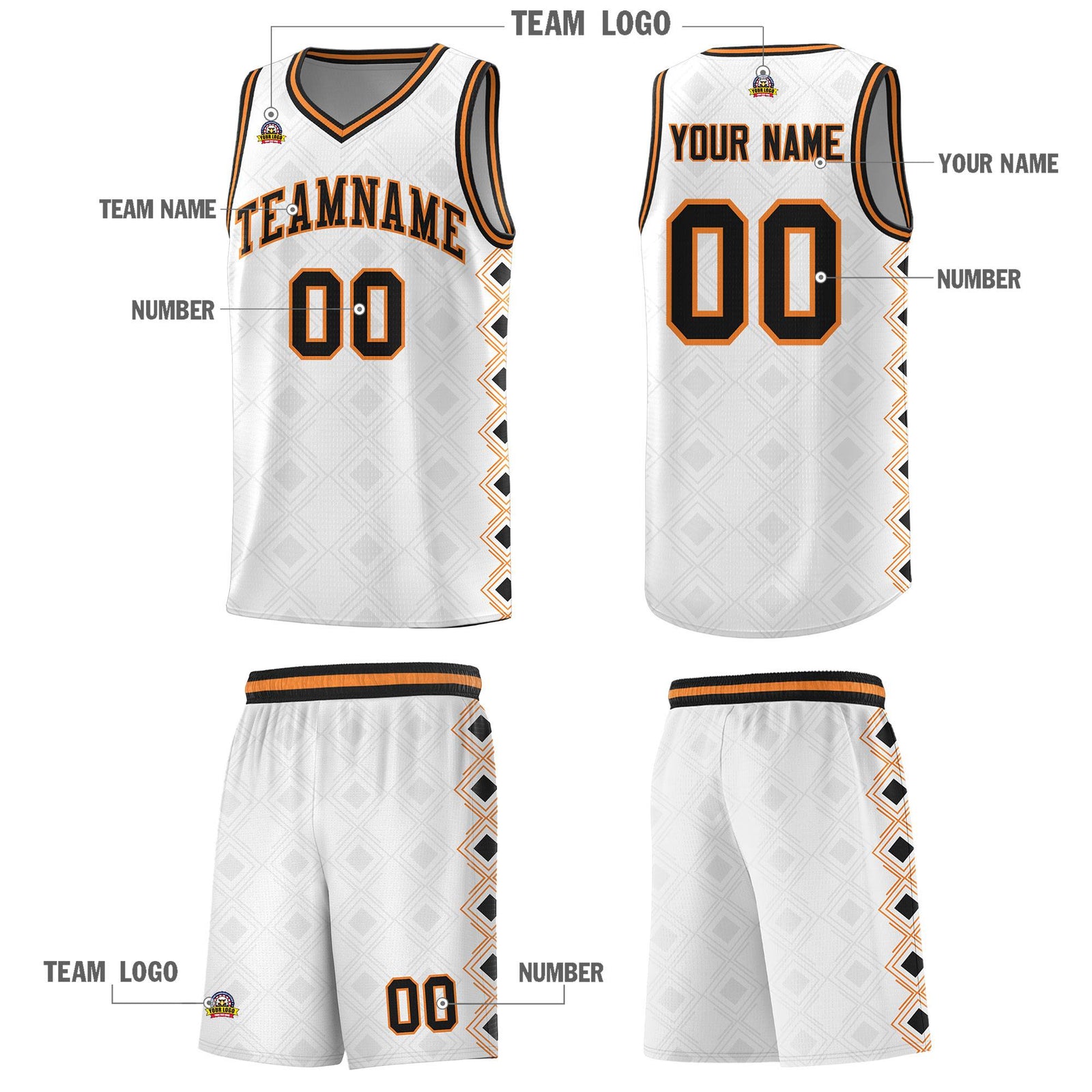 Custom White Side Blocks Sports Uniform Basketball Jersey