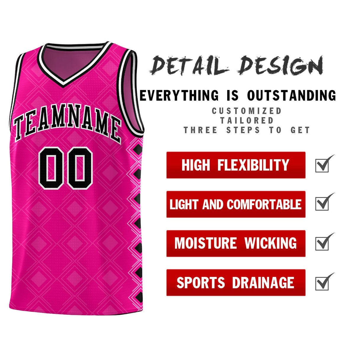 Custom Pink Side Blocks Sports Uniform Basketball Jersey