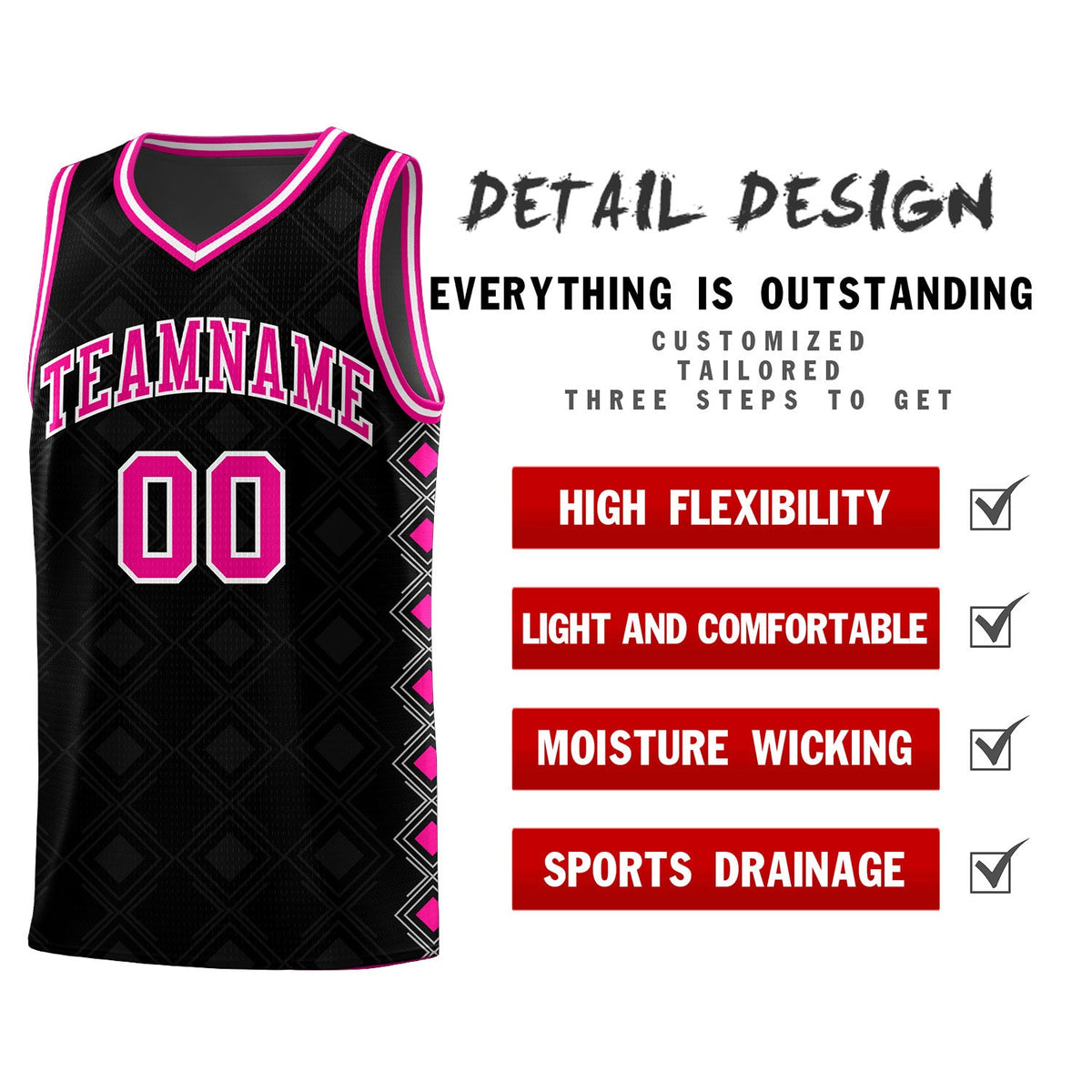 Custom Black Side Blocks Sports Uniform Basketball Jersey
