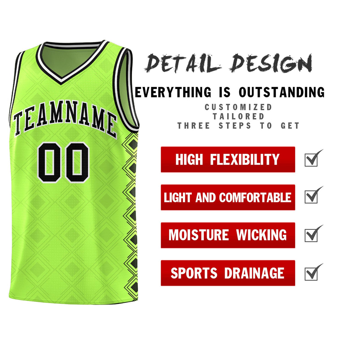 Custom Neon Green Side Blocks Sports Uniform Basketball Jersey