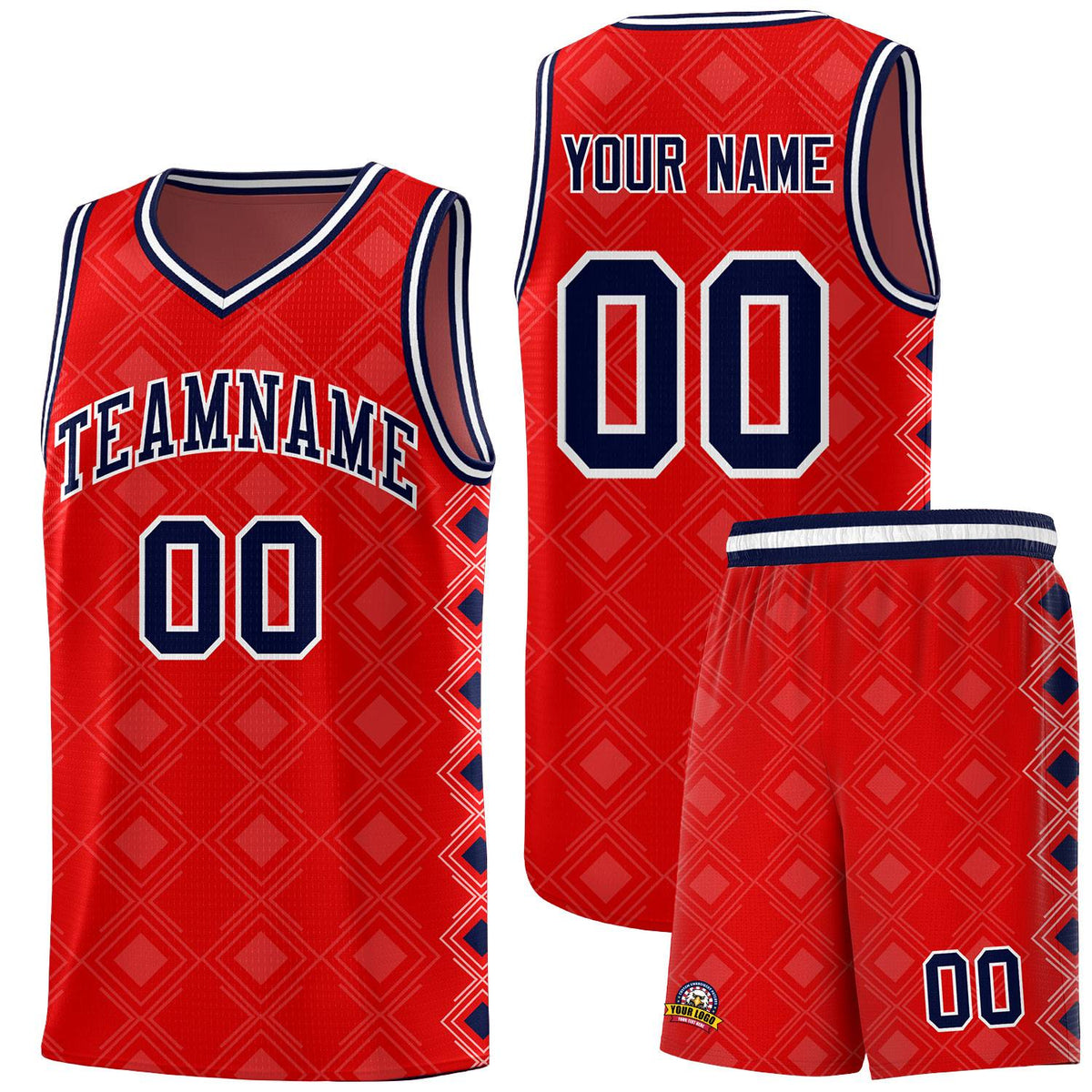 Custom Red Side Blocks Sports Uniform Basketball Jersey