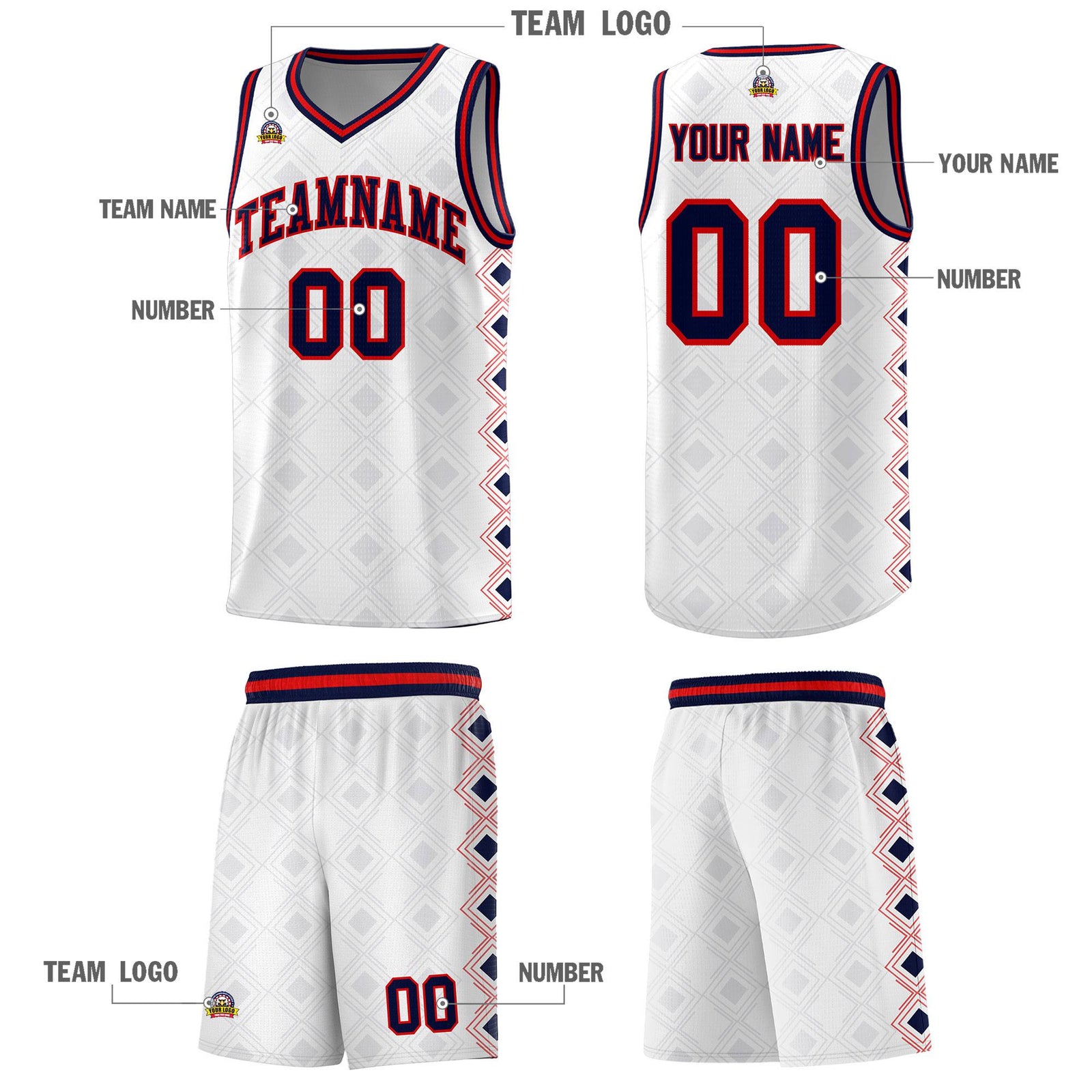 Custom White Side Blocks Sports Uniform Basketball Jersey