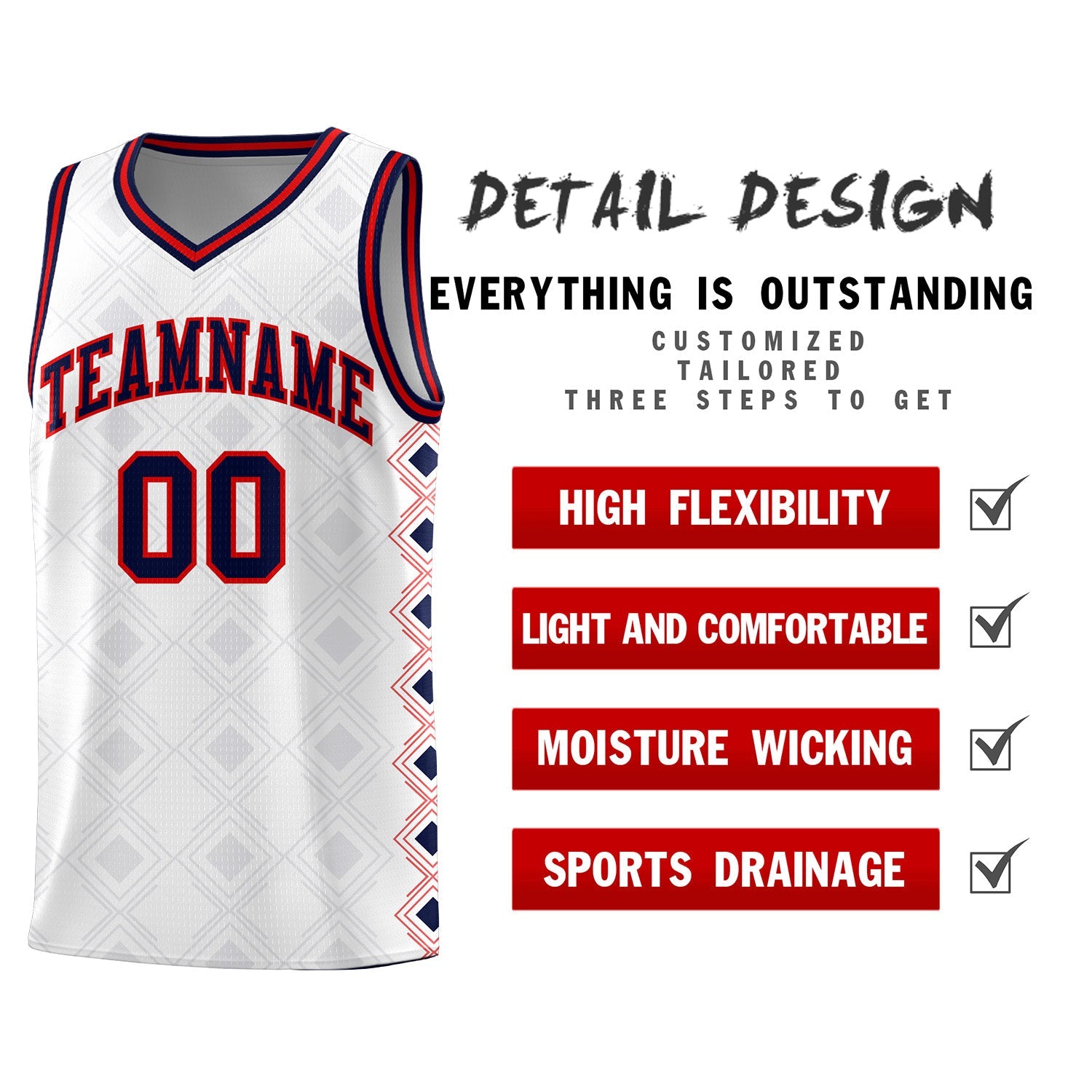 Custom White Side Blocks Sports Uniform Basketball Jersey