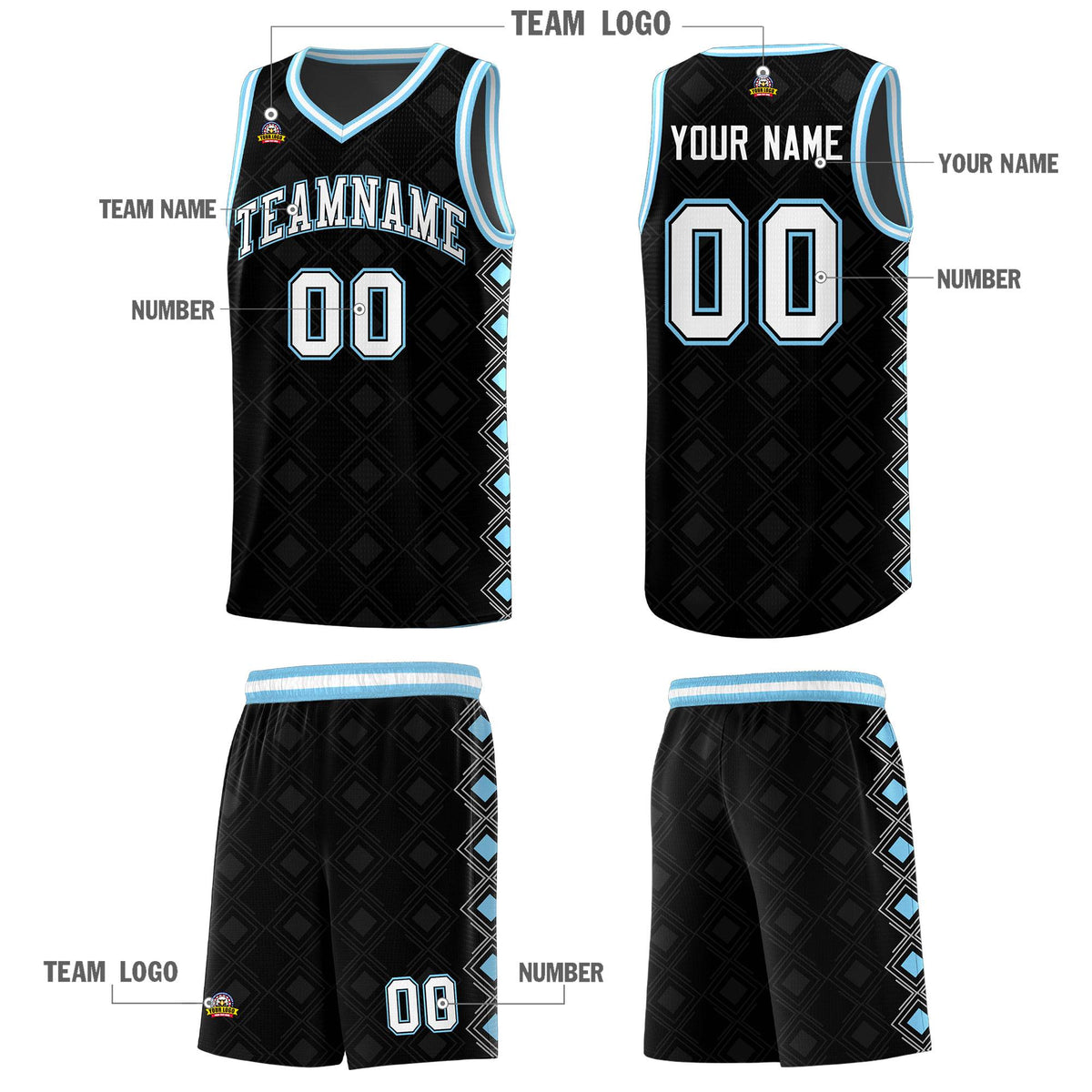 Custom Black Side Blocks Sports Uniform Basketball Jersey