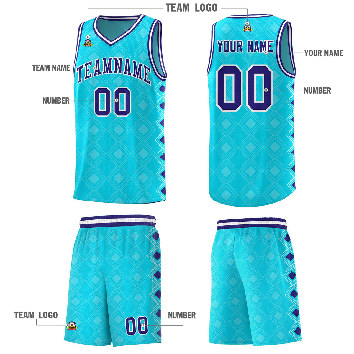 Custom Sky Blue Side Blocks Sports Uniform Basketball Jersey
