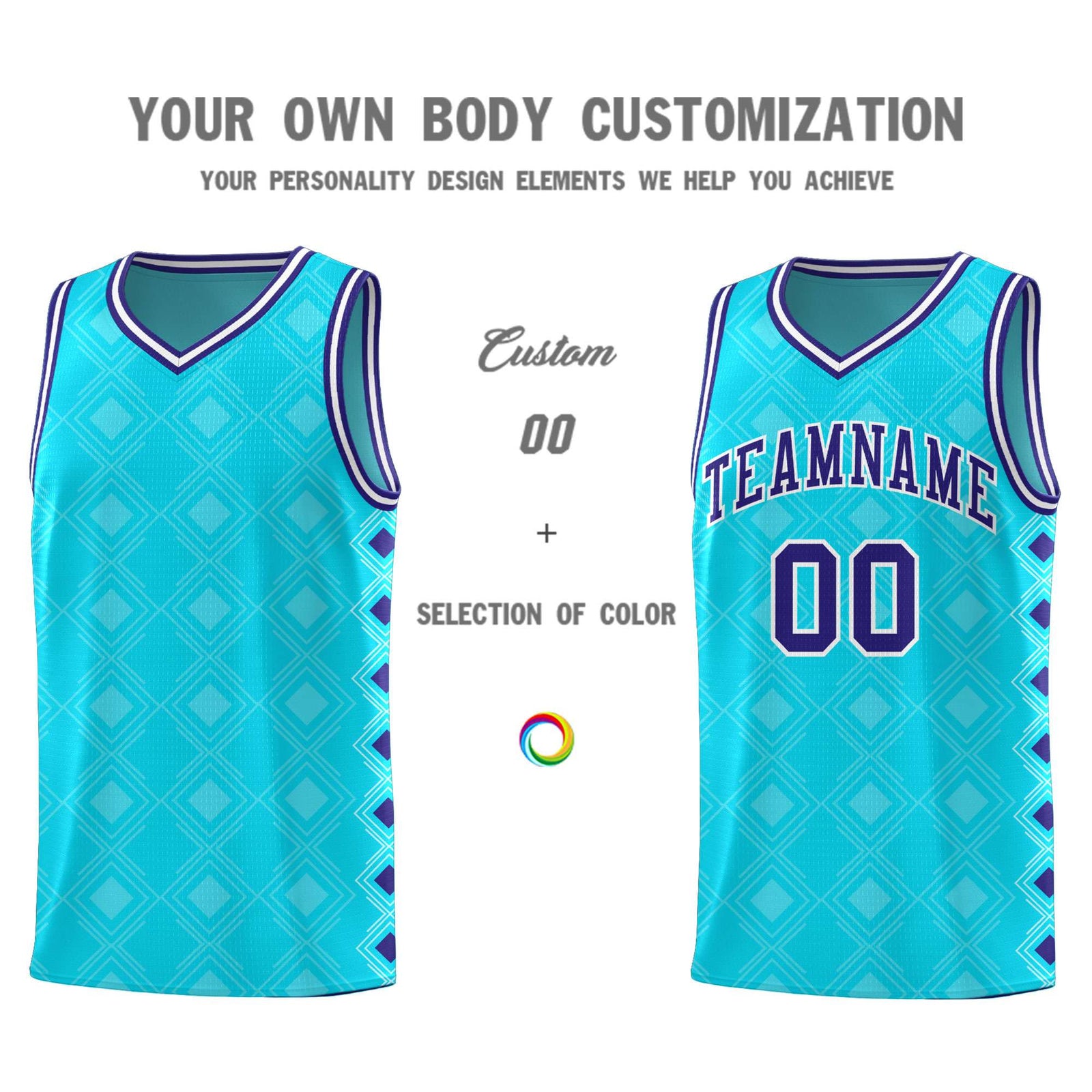 Custom Sky Blue Side Blocks Sports Uniform Basketball Jersey