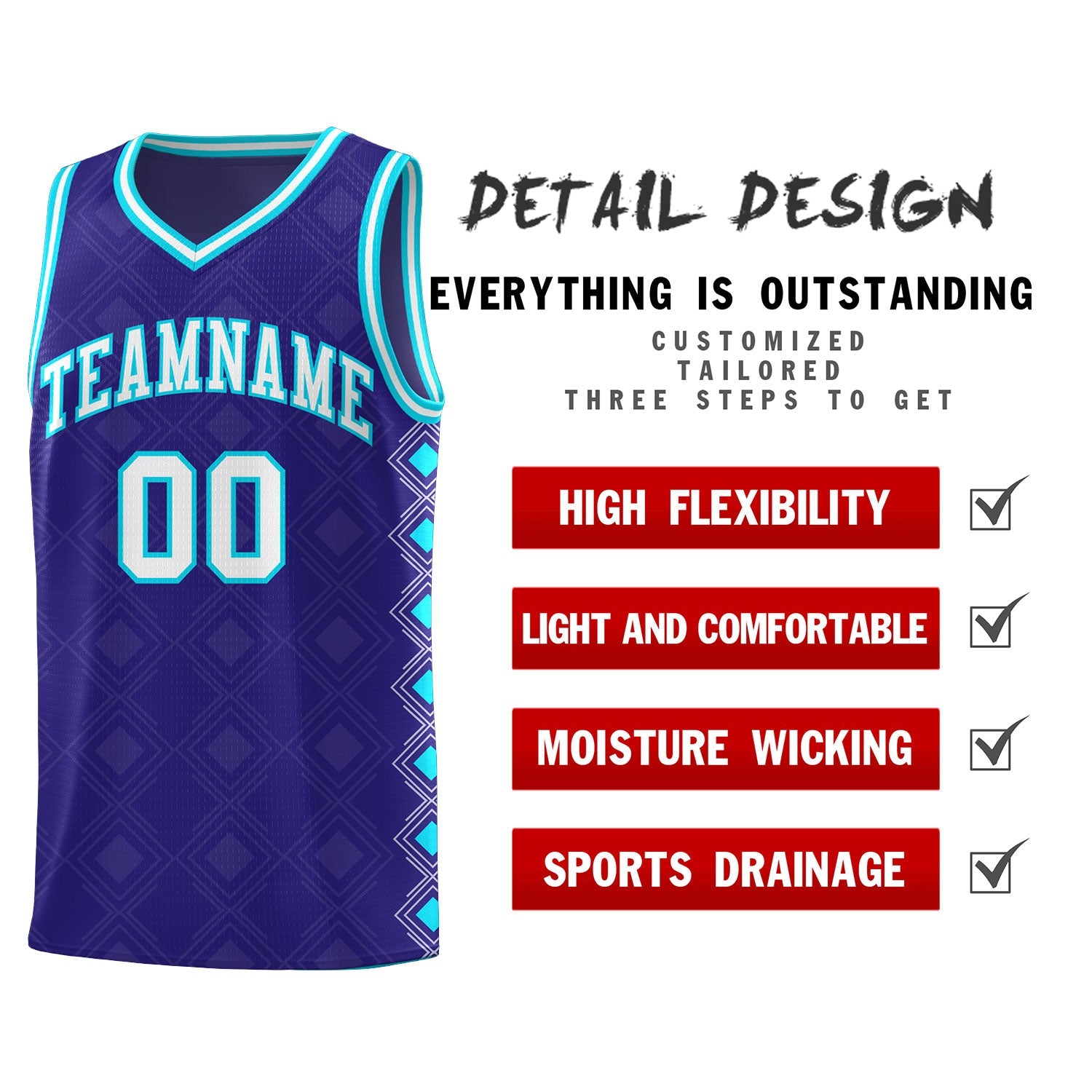 Custom Royal Side Blocks Sports Uniform Basketball Jersey