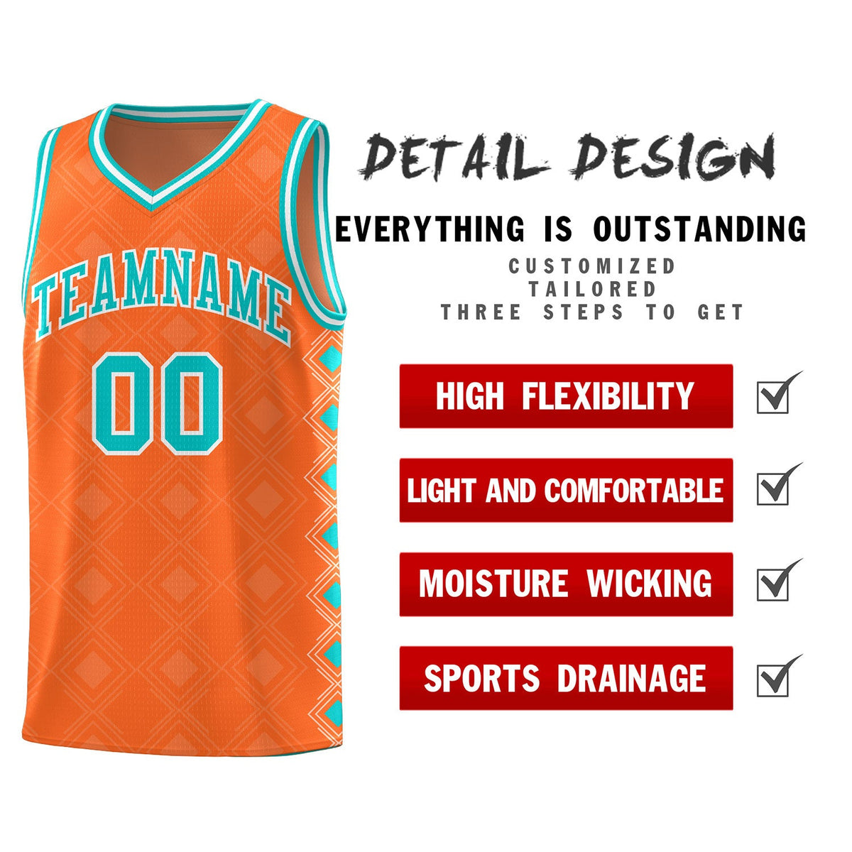 Custom Orange Side Blocks Sports Uniform Basketball Jersey